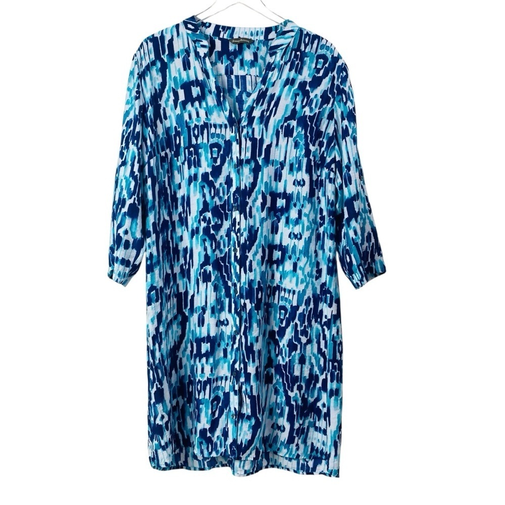 Tommy Bahama Blue/White Abstract Print Button Up Shirt Dress Size XL